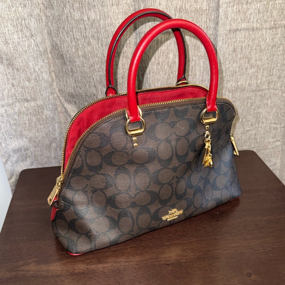 Coach Brown and Red Signature Satchel